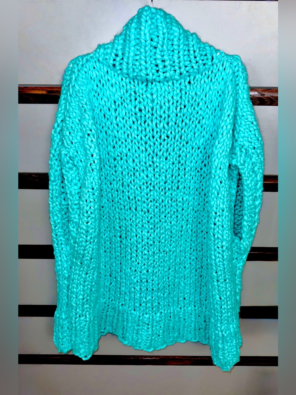Free People x Loopy Mango π $698 Merino Wool Poncho π¦ Turquoise One Size πΎ NWOT - Picture 5 of 7